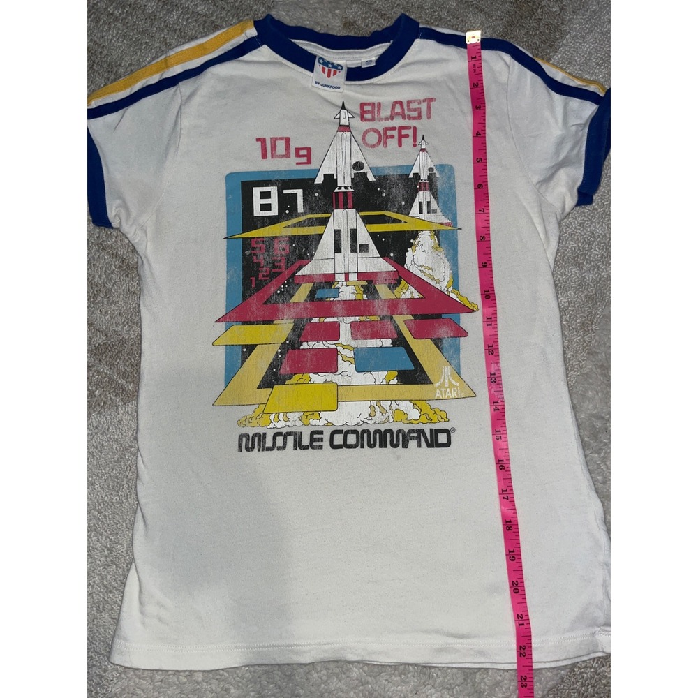 Junk Food Atari Missile Command Ringer Tee XS White Retro Graphic T-Shirt Womens - Picture 5 of 5